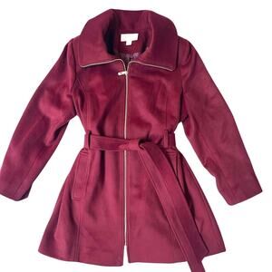 Michael Kors Dark Brandy Wool Blend Belted Zip Coat Jacket XL New With Tags